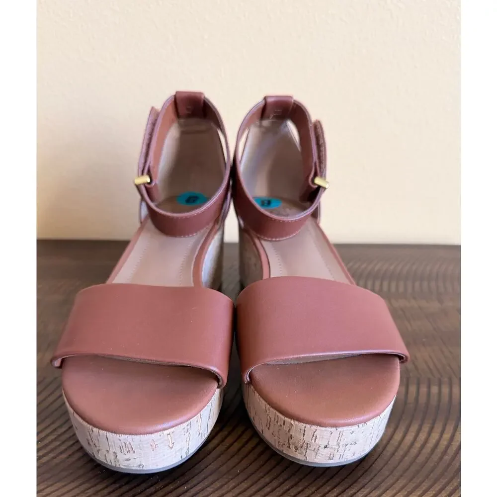 Franco Sarto Clemens wedge sandals 8 NWOT cork-wrapped platform leather strap